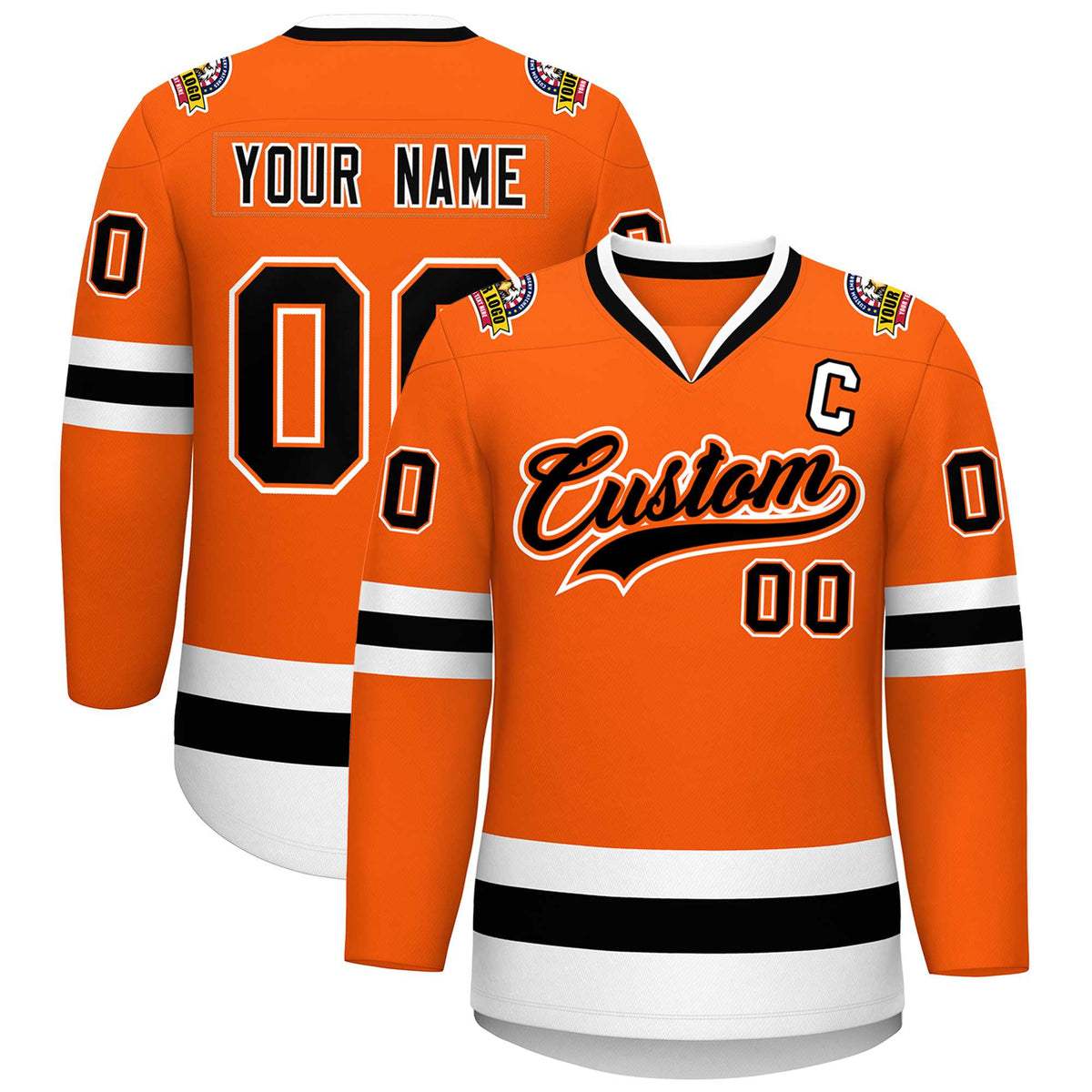 Custom Orange Black Orange-White Classic Style Hockey Jersey | KXKSHOP