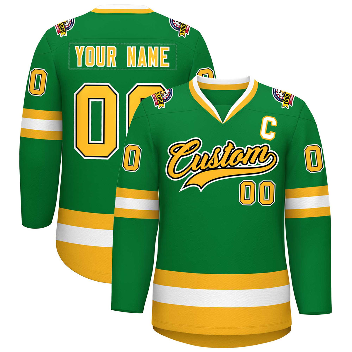 Custom Kelly Green Gold Black-White Classic Style Hockey Jersey | KXKSHOP