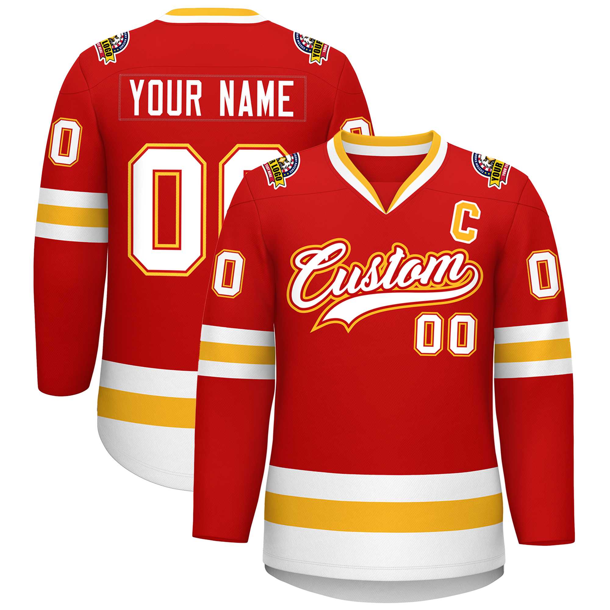 Custom Red White Red-Gold Classic Style Hockey Jersey | KXKSHOP