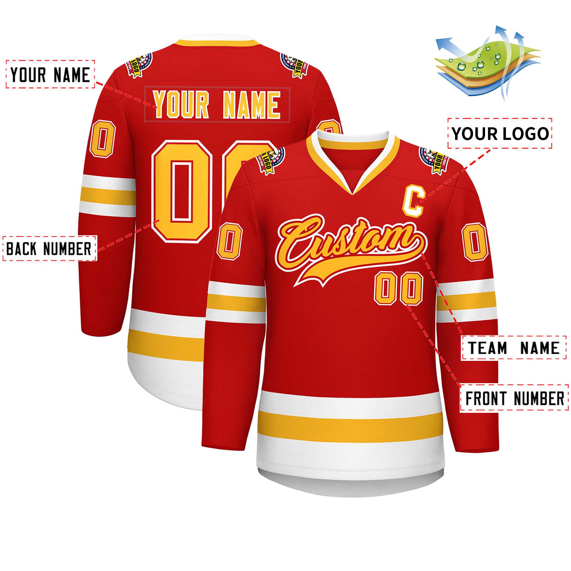 Custom Red Gold Red-White Classic Style Hockey Jersey | KXKSHOP