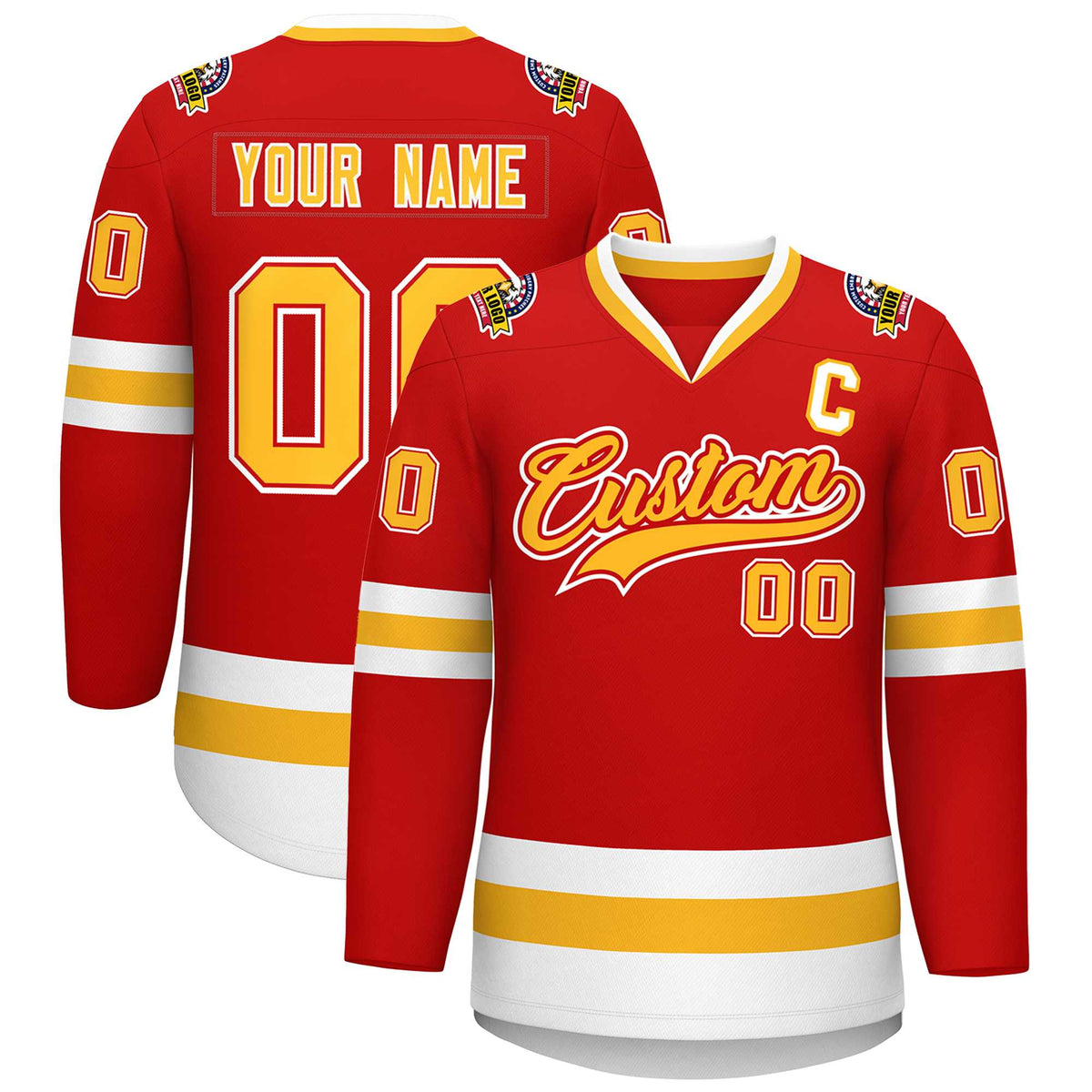 Custom Red Gold Red-White Classic Style Hockey Jersey | KXKSHOP