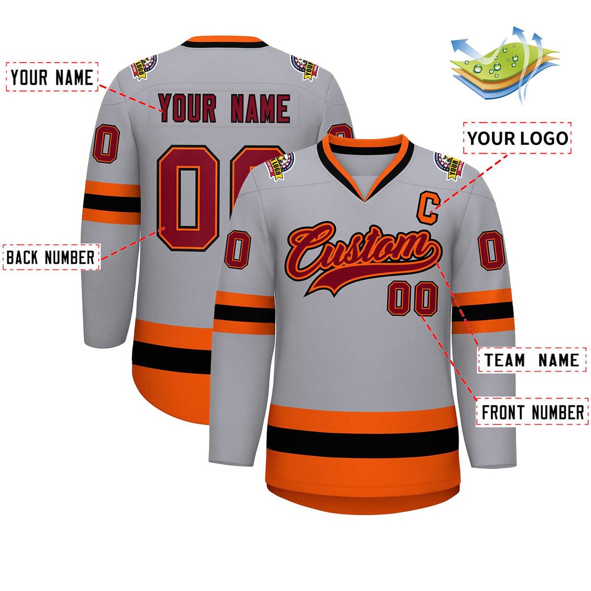 Custom Gray Crimson Orange-Black Classic Style Hockey Jersey | KXKSHOP