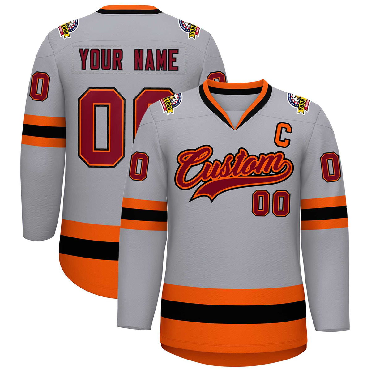Custom Gray Crimson Orange-Black Classic Style Hockey Jersey | KXKSHOP