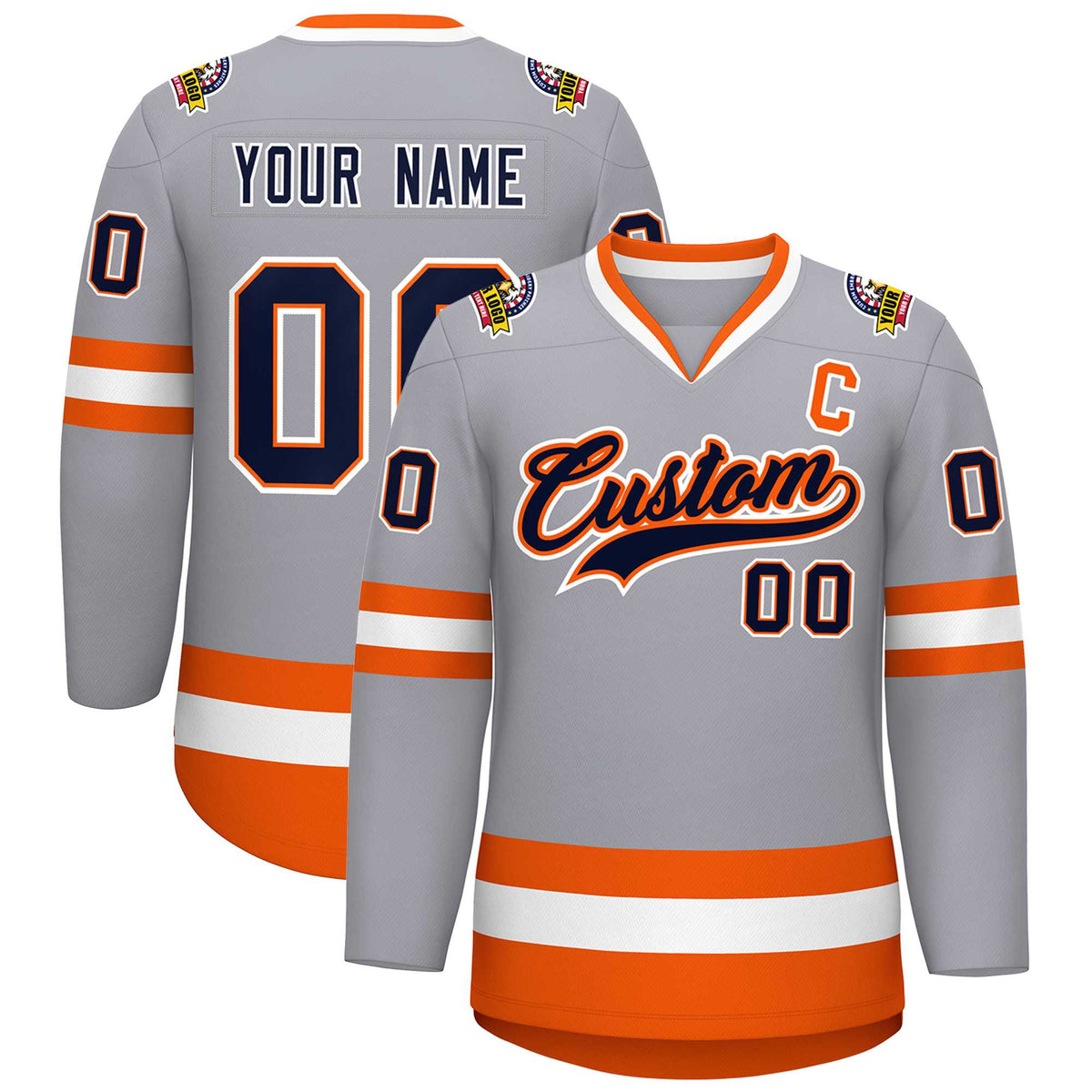 Custom Gray Navy Orange-White Classic Style Hockey Jersey | KXKSHOP