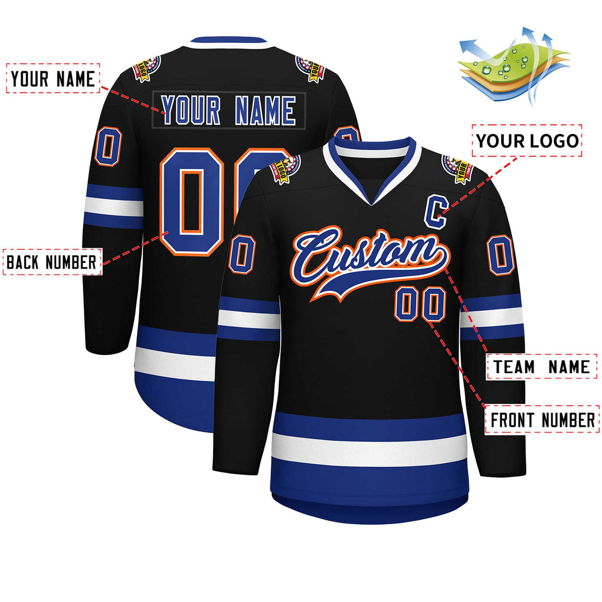 Custom Black Royal White-Orange Classic Style Hockey Jersey | KXKSHOP