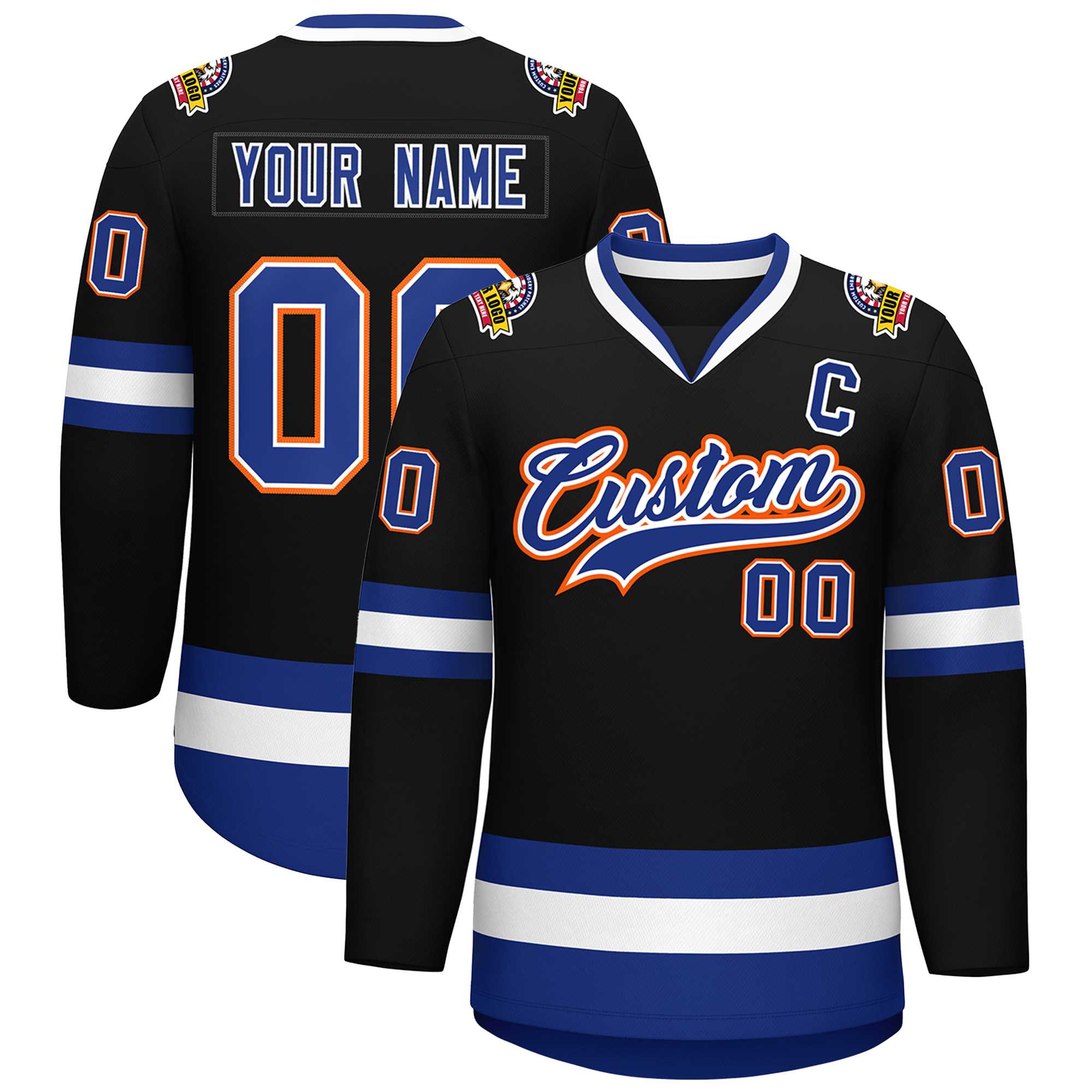 Custom Black Royal White-Orange Classic Style Hockey Jersey | KXKSHOP