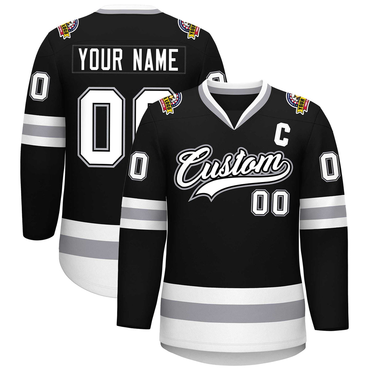 Custom Black White Black-Gray Classic Style Hockey Jersey | KXKSHOP