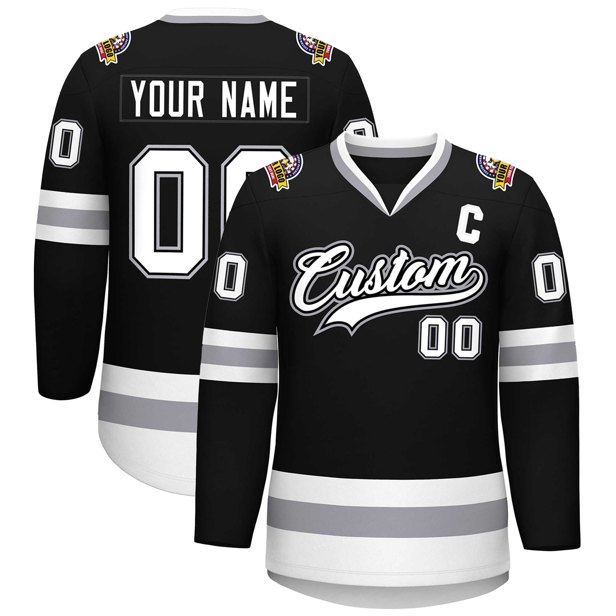 Custom Black White Black-Gray Classic Style Hockey Jersey | KXKSHOP