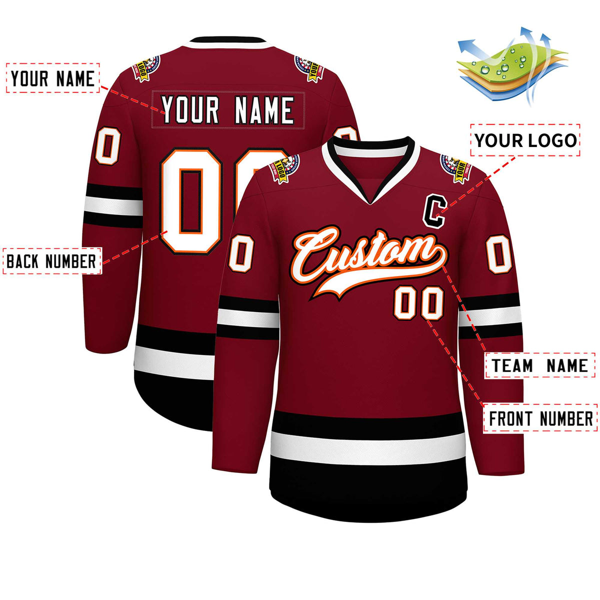 Custom Crimson White Orange-Black Classic Style Hockey Jersey | KXKSHOP