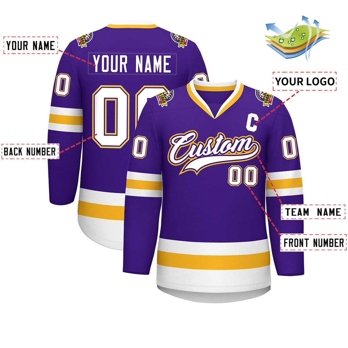 Custom Purple White Purple-Gold Classic Style Hockey Jersey | KXKSHOP