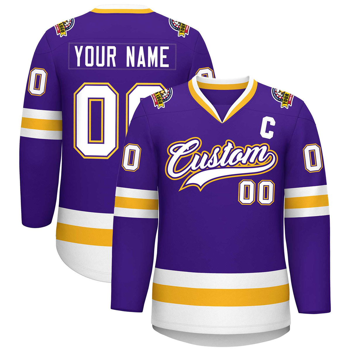 Custom Purple White Purple-Gold Classic Style Hockey Jersey | KXKSHOP