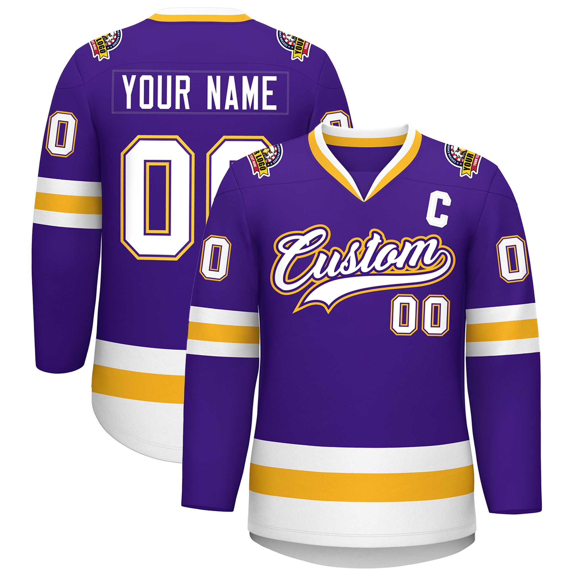 Custom Purple White Purple-Gold Classic Style Hockey Jersey | KXKSHOP