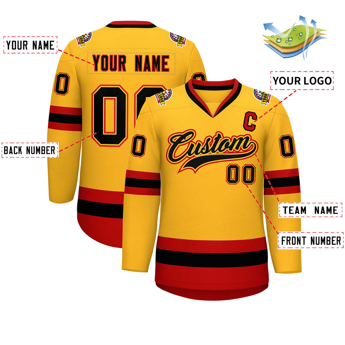 Custom Gold Black Gold-Red Classic Style Hockey Jersey | KXKSHOP
