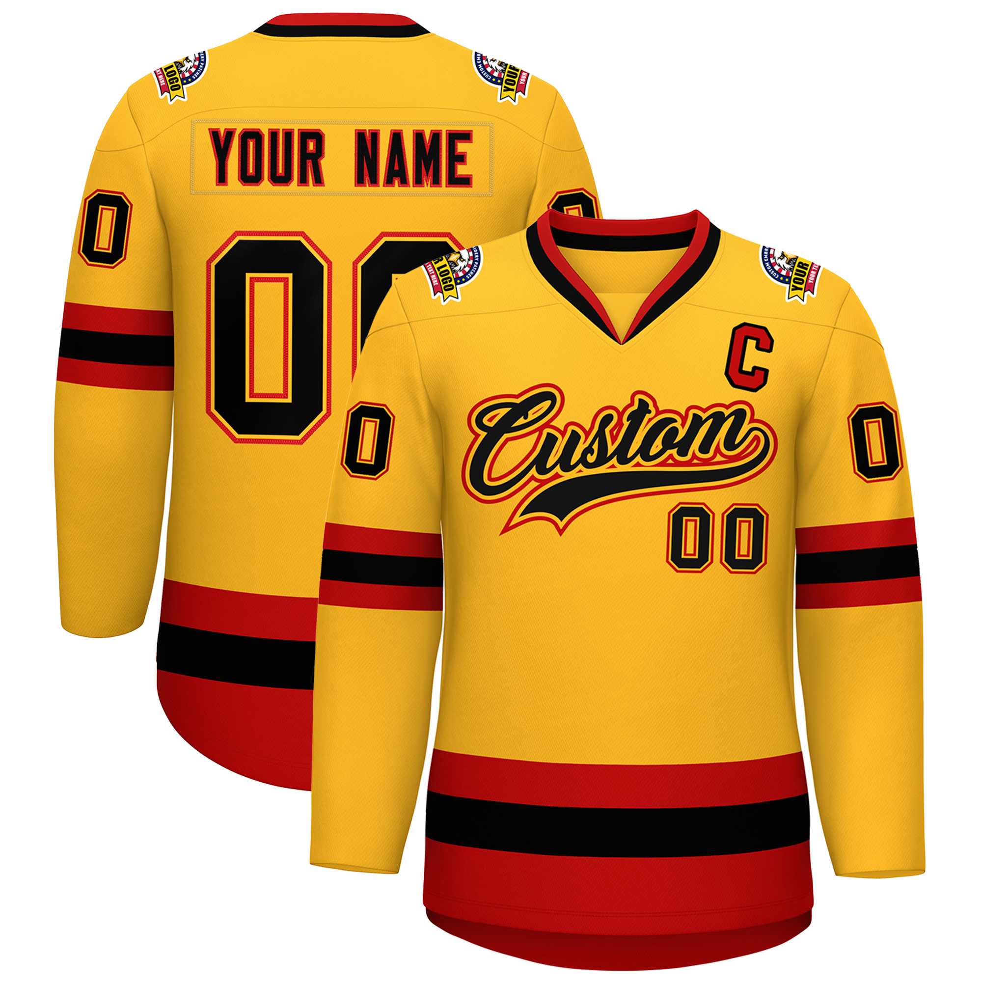 Custom Gold Black Gold-Red Classic Style Hockey Jersey | KXKSHOP