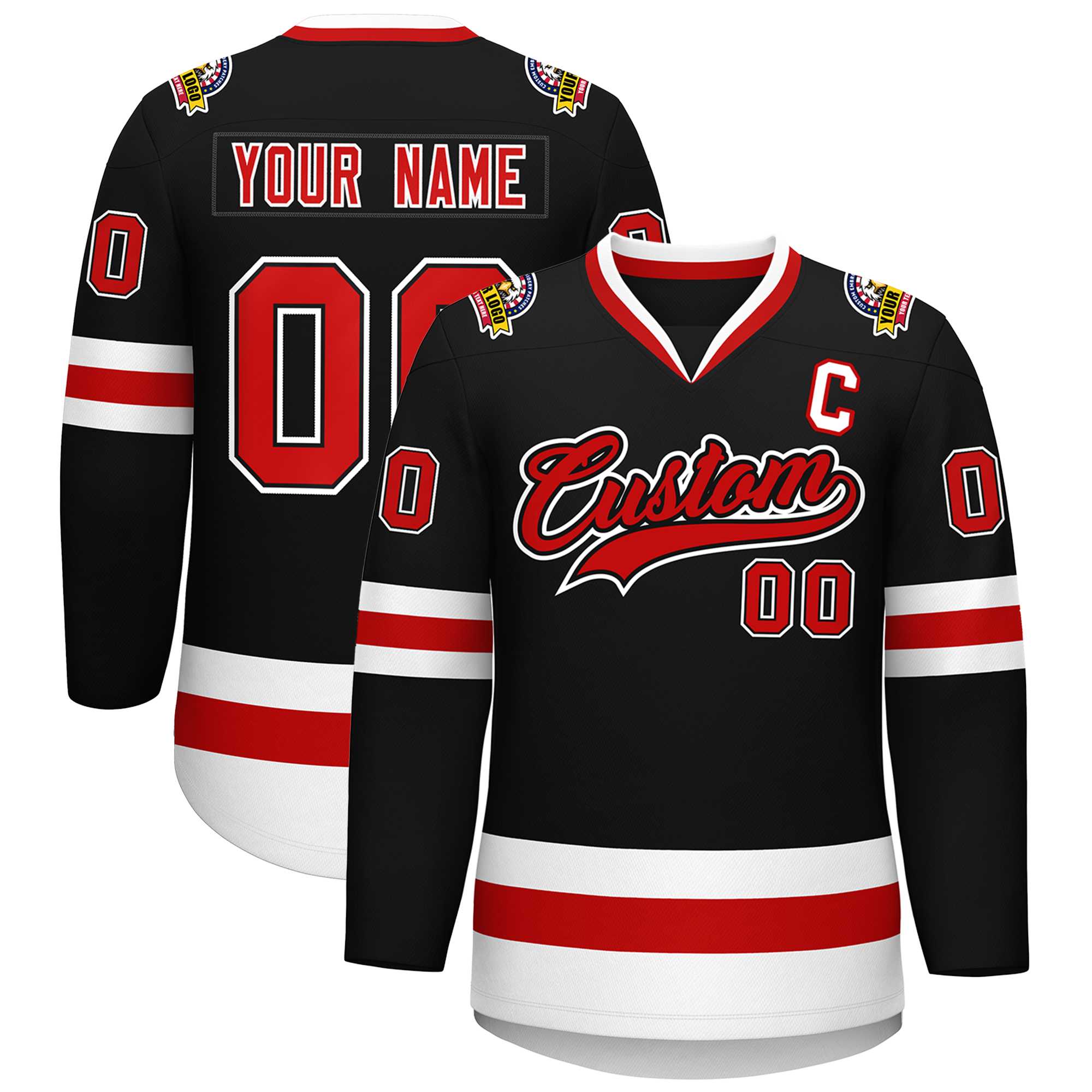 Custom Black Red Black-White Classic Style Hockey Jersey | KXKSHOP