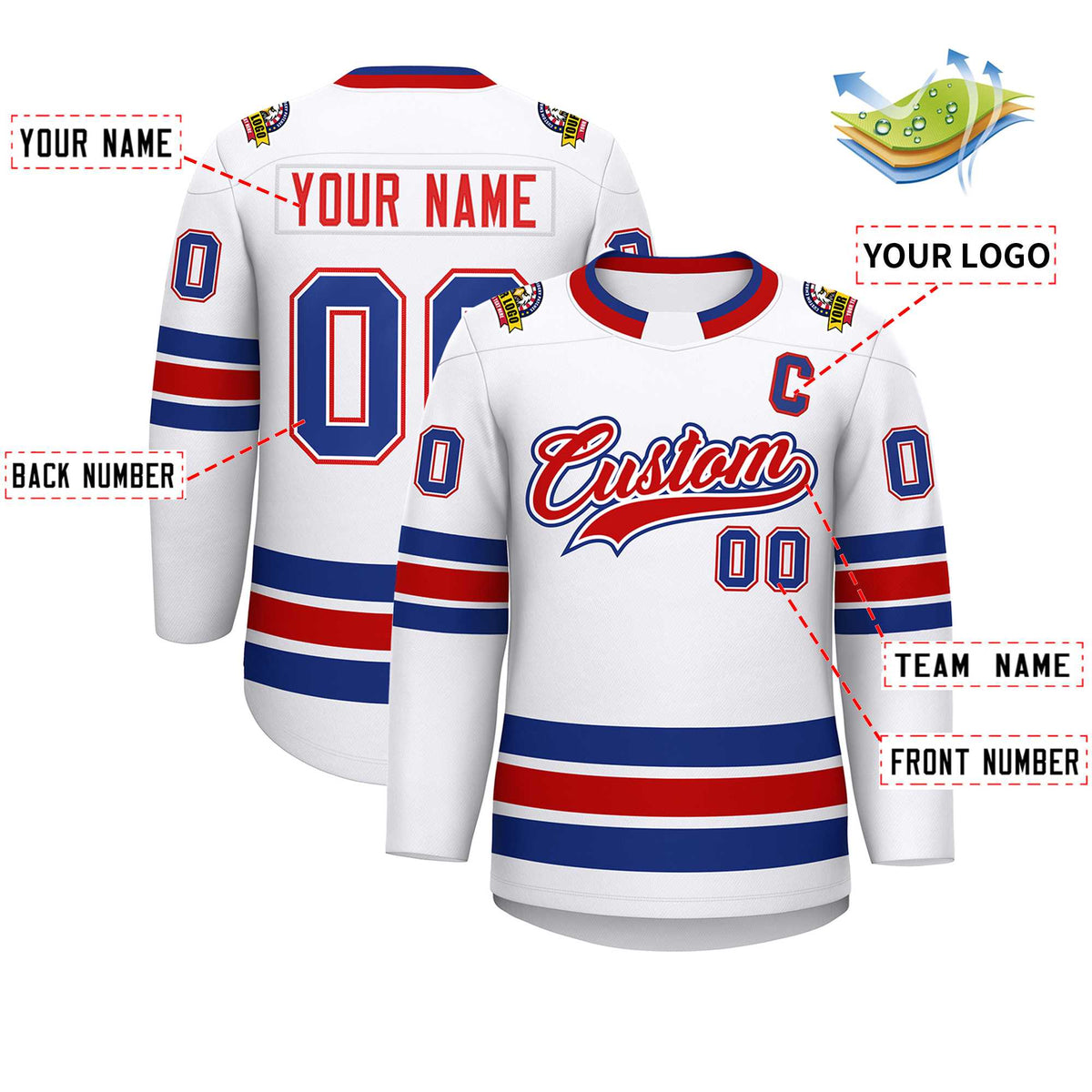 Custom White Red White-Royal Classic Style Hockey Jersey | KXKSHOP