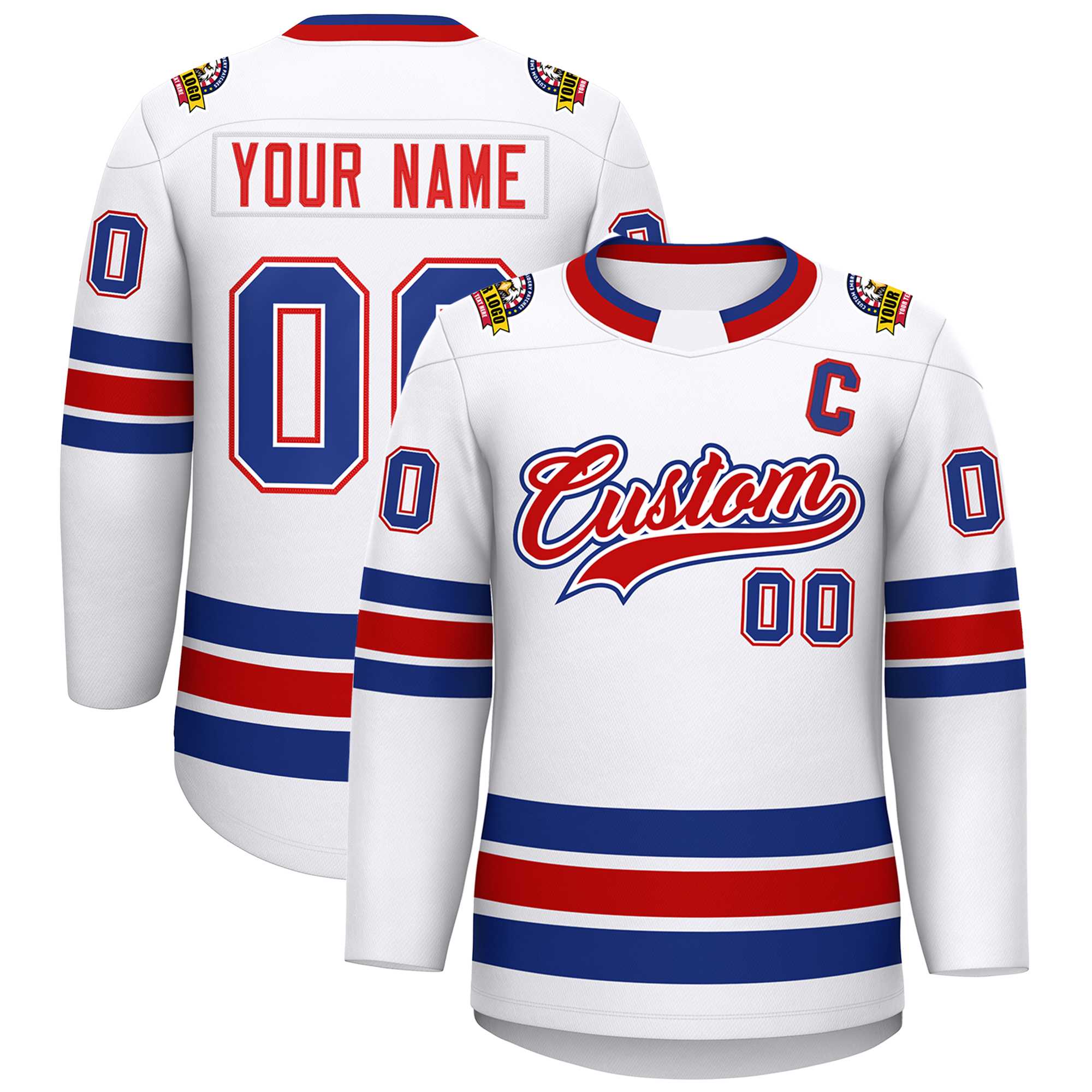 Custom White Red White-Royal Classic Style Hockey Jersey | KXKSHOP