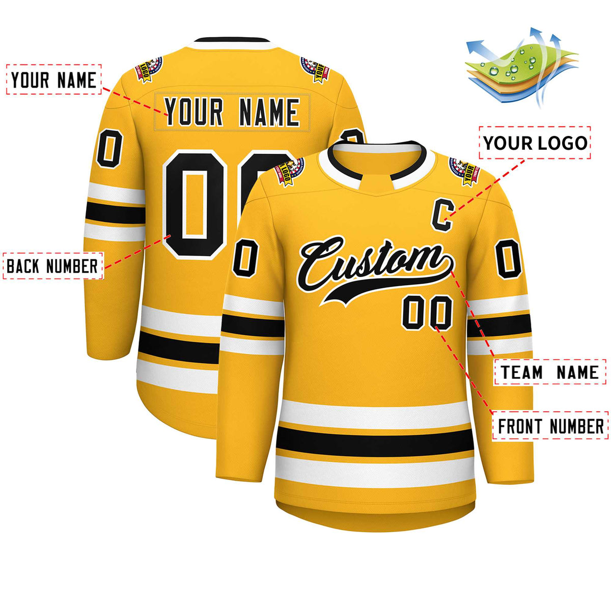 Custom Gold Black-White Classic Style Hockey Jersey | KXKSHOP