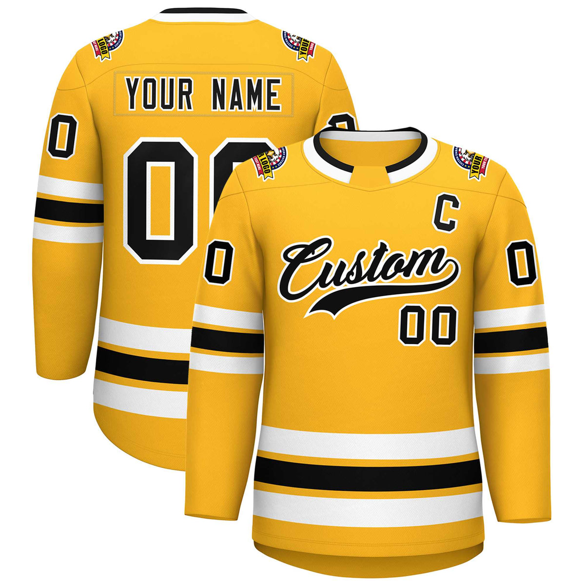 Custom Gold Black-White Classic Style Hockey Jersey | KXKSHOP