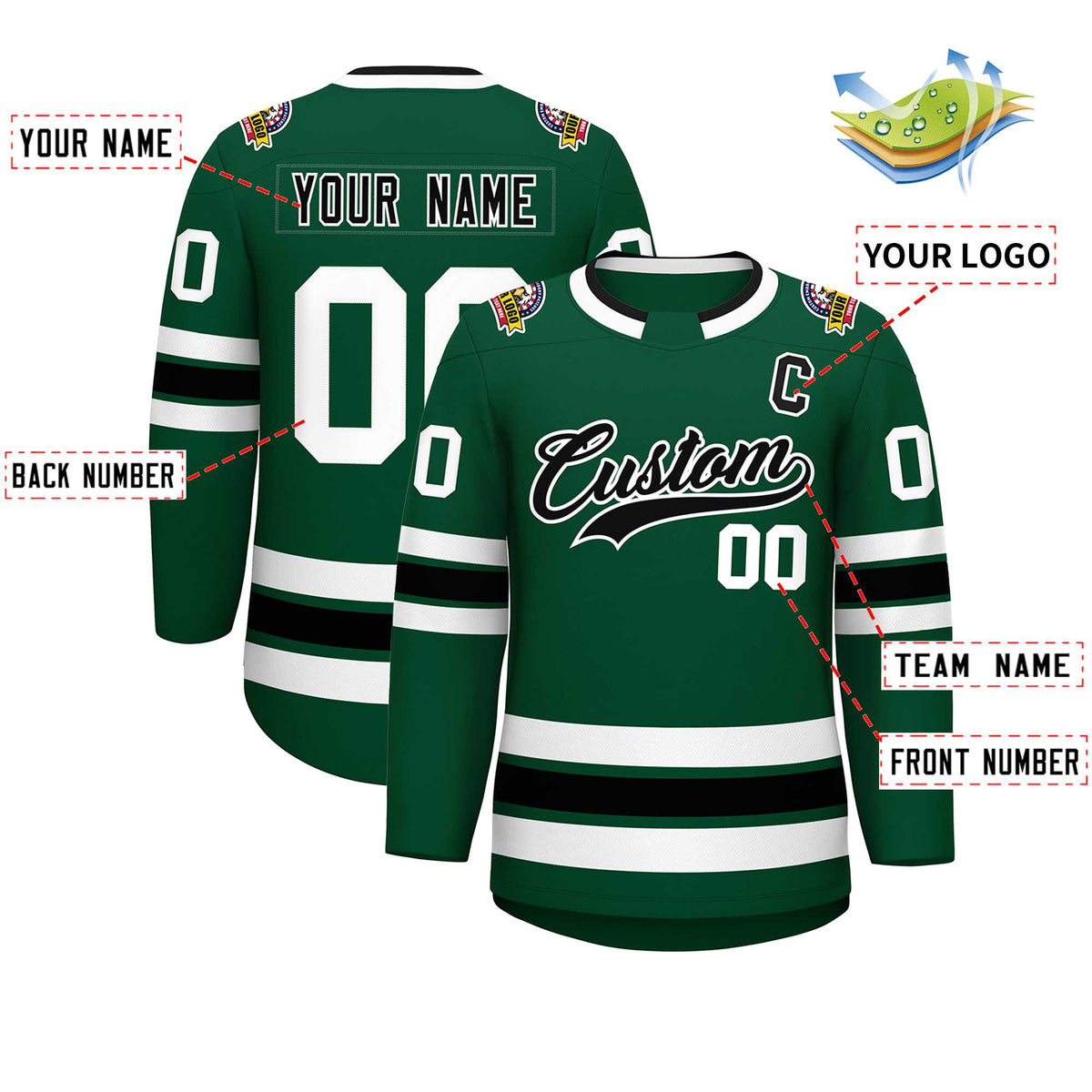 Custom Green Black-White Classic Style Hockey Jersey | KXKSHOP