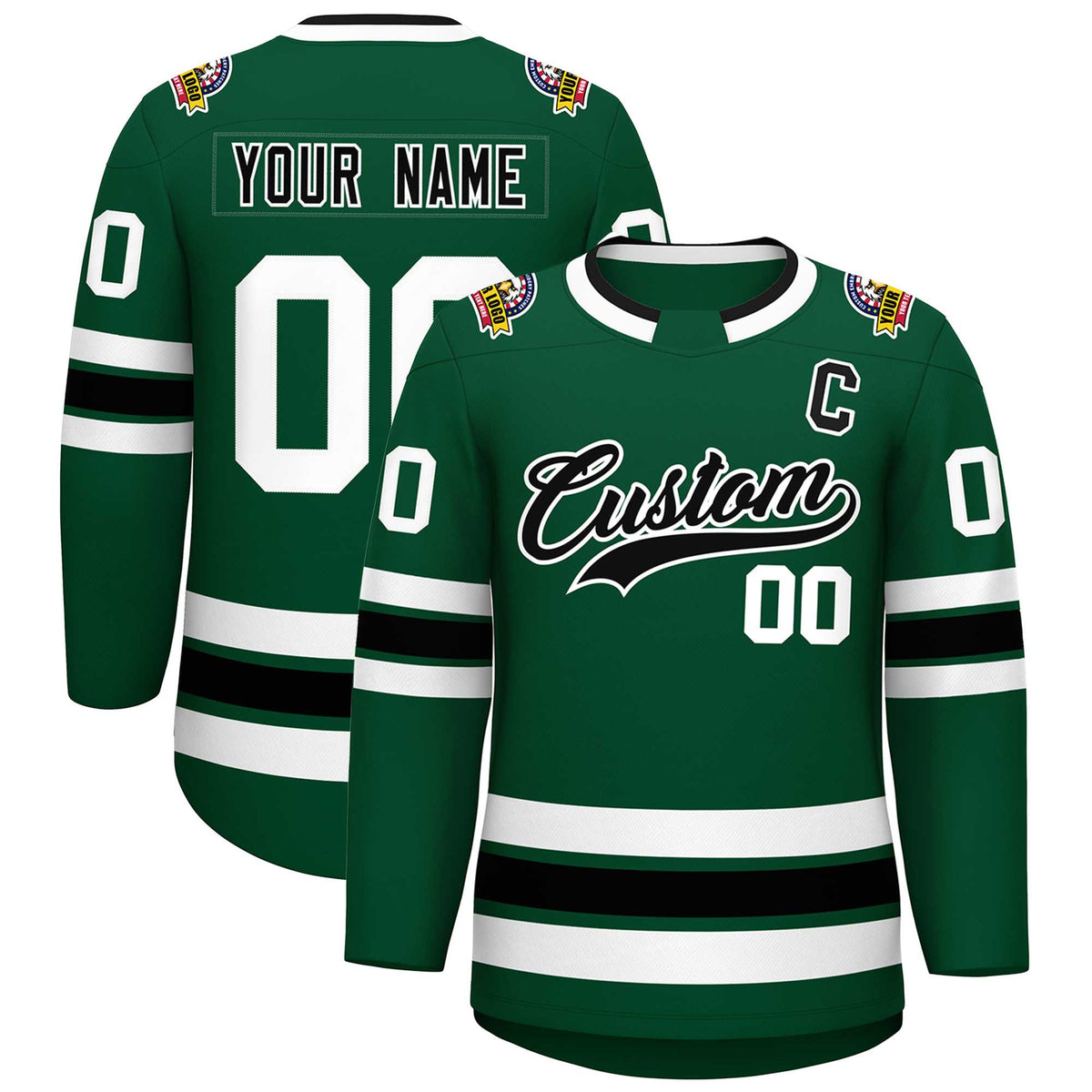 Custom Green Black-White Classic Style Hockey Jersey | KXKSHOP
