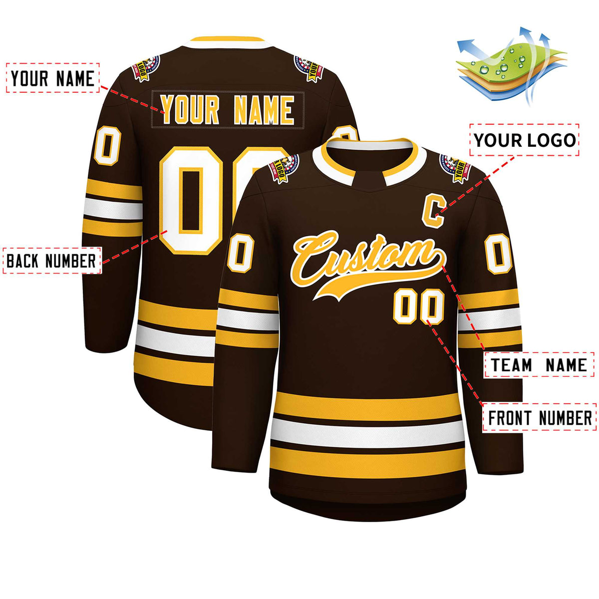 Custom Brown Gold-White Classic Style Hockey Jersey | KXKSHOP