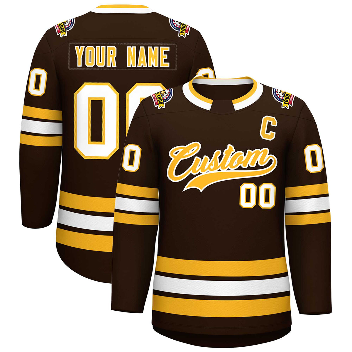 Custom Brown Gold-White Classic Style Hockey Jersey | KXKSHOP
