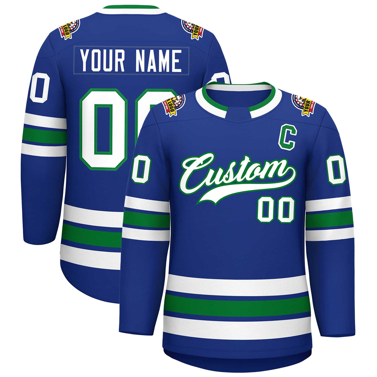 Custom Royal White-Kelly Green Classic Style Hockey Jersey | KXKSHOP