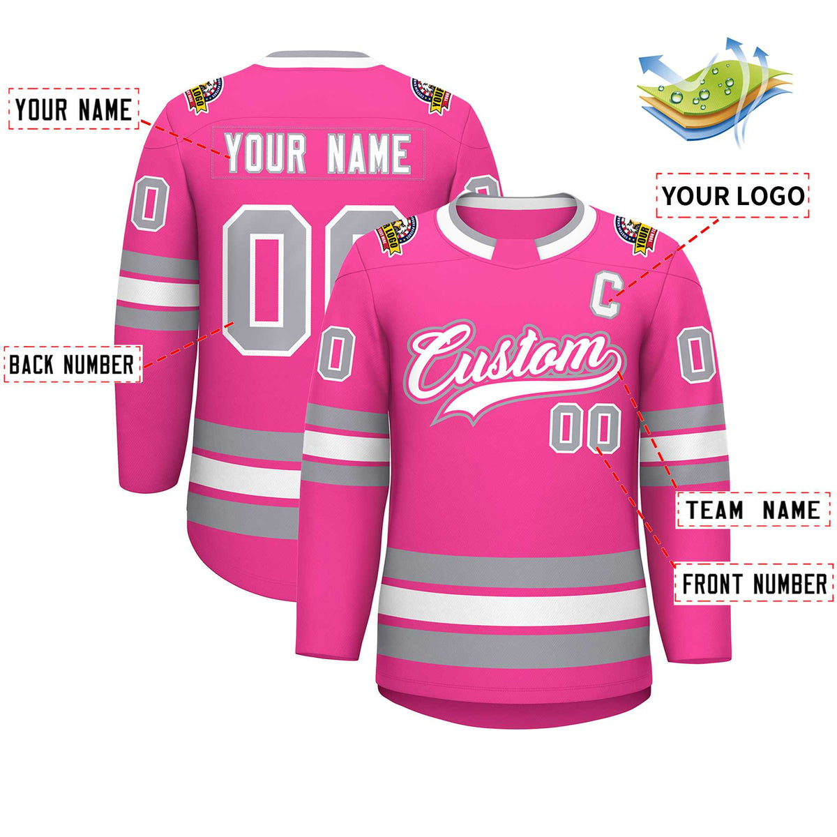 Custom Pink White Pink-Gray Classic Style Hockey Jersey | KXKSHOP