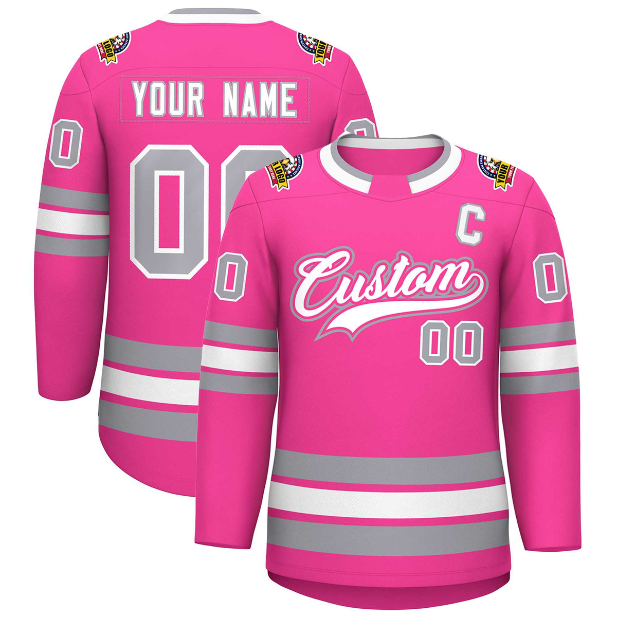 Custom Pink White Pink-Gray Classic Style Hockey Jersey | KXKSHOP