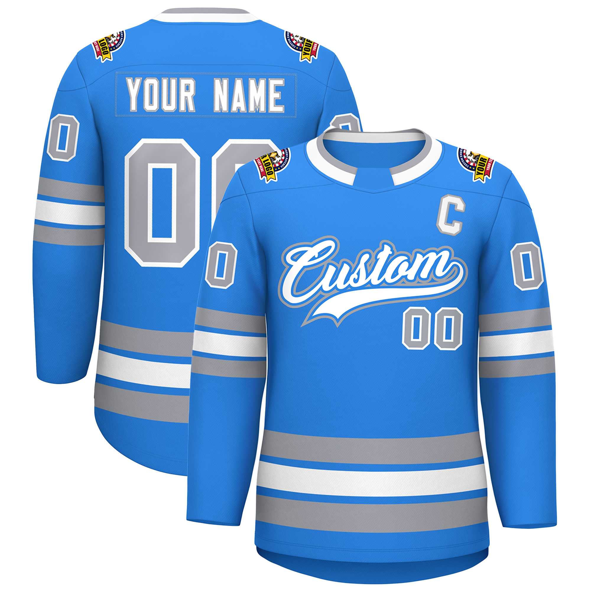 Custom Powder Blue White Powder Blue-Gray Classic Style Hockey Jersey | KXKSHOP