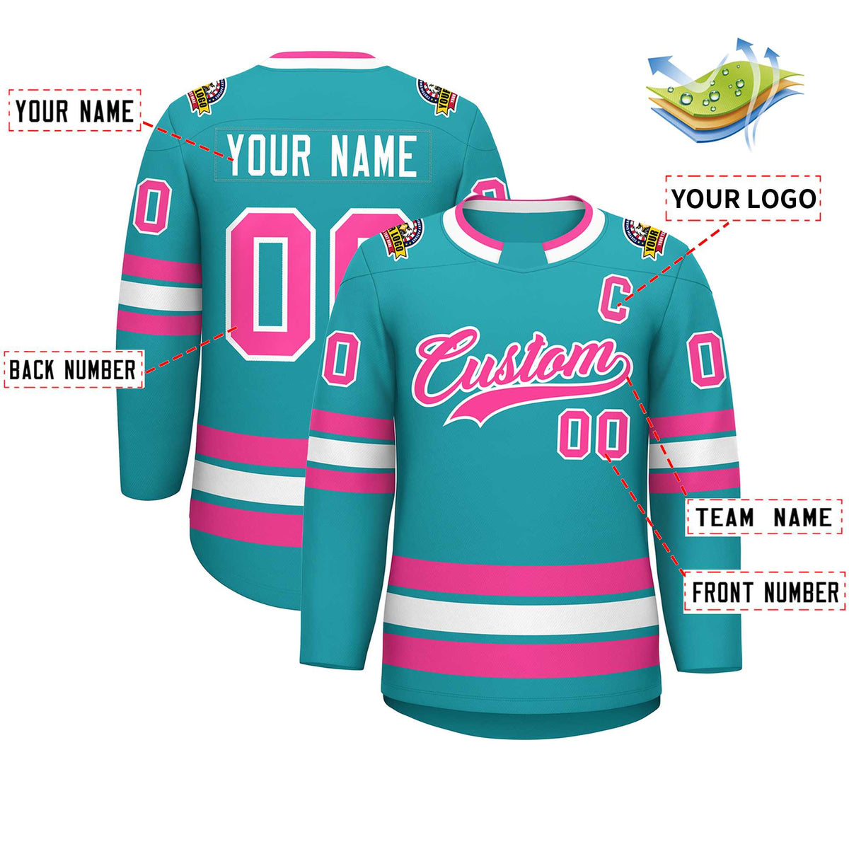 Custom Aqua Pink-White Classic Style Hockey Jersey | KXKSHOP
