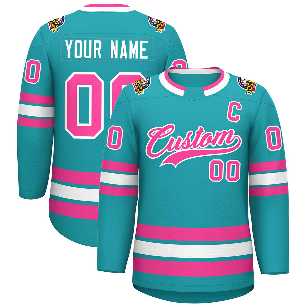 Custom Aqua Pink-White Classic Style Hockey Jersey | KXKSHOP