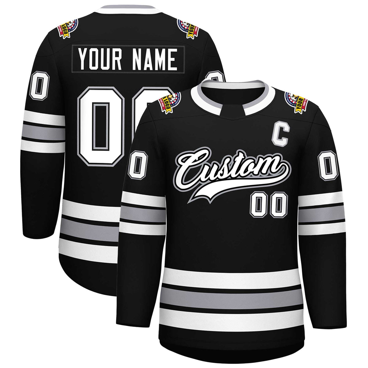Custom Black White Black-Gray Classic Style Hockey Jersey | KXKSHOP