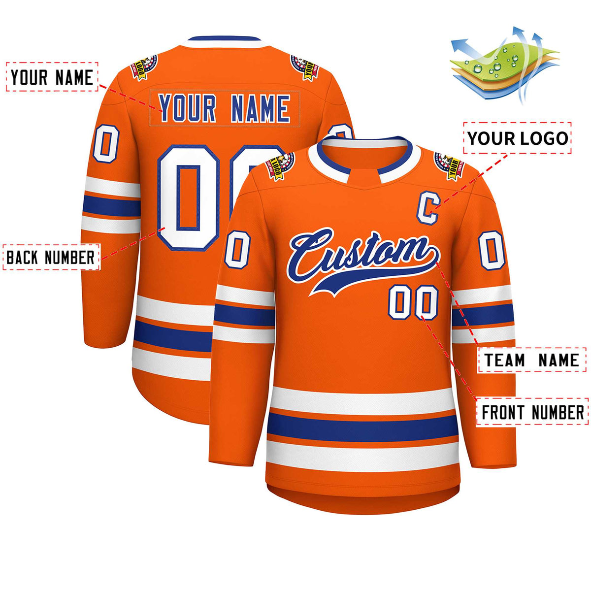 Custom Orange Royal-White Classic Style Hockey Jersey | KXKSHOP