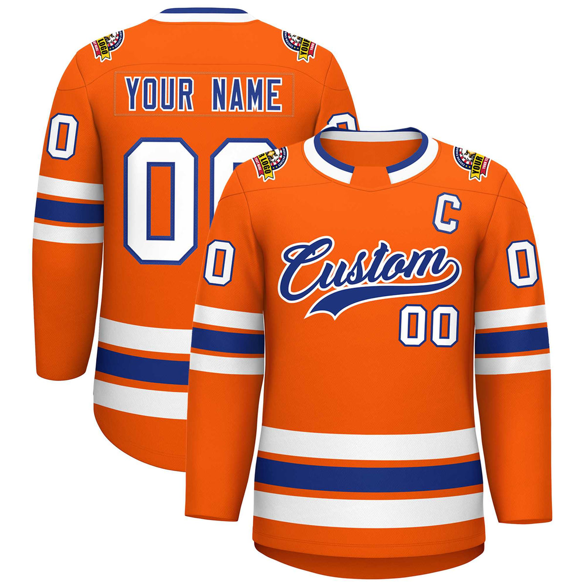 Custom Orange Royal-White Classic Style Hockey Jersey | KXKSHOP