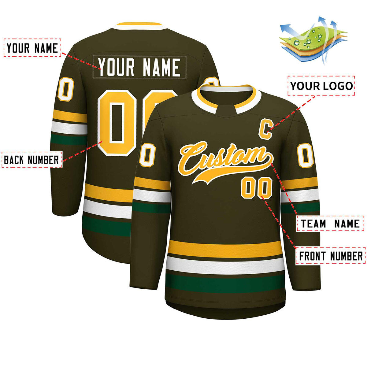 Custom Olive Gold-White Classic Style Hockey Jersey | KXKSHOP