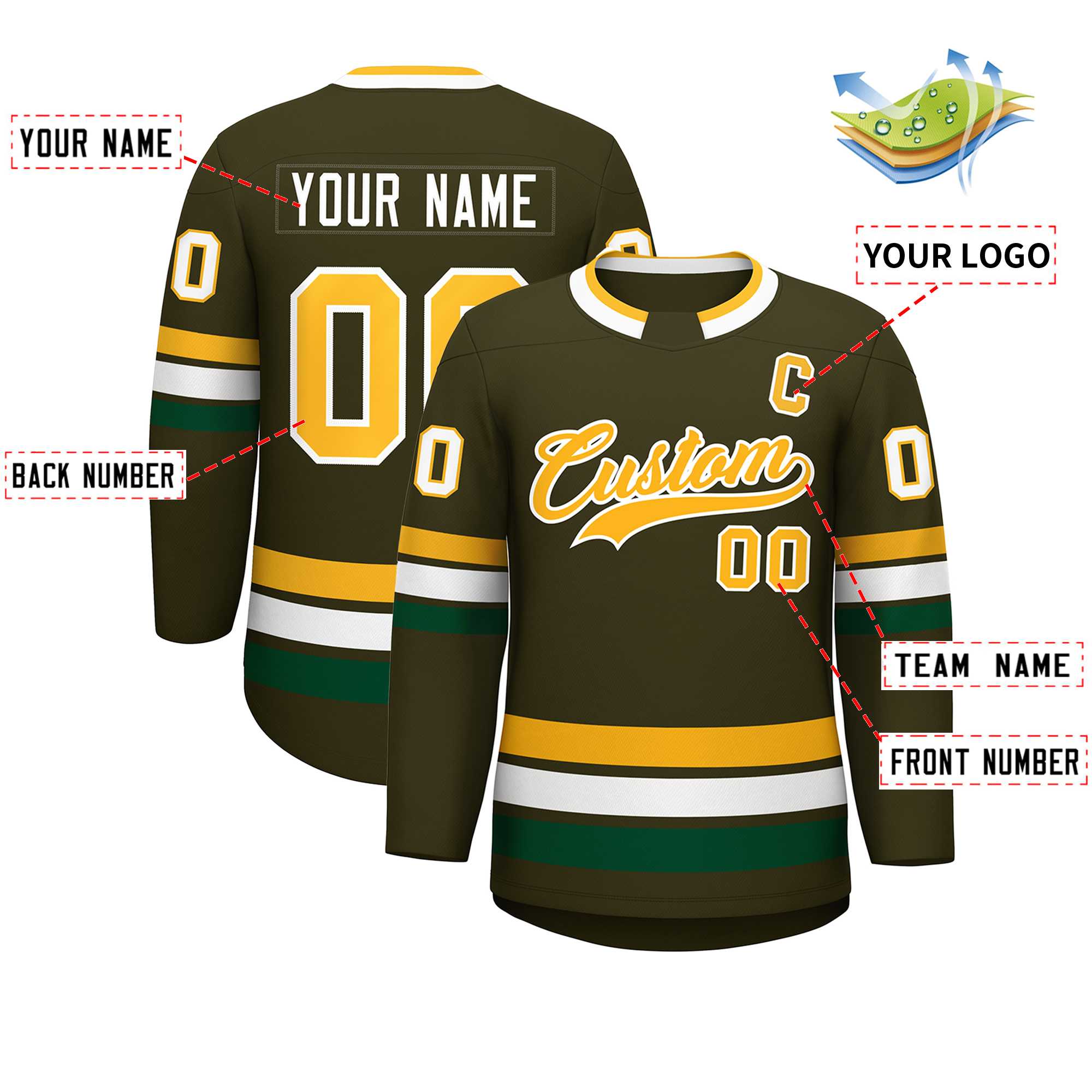 Custom Olive Gold-White Classic Style Hockey Jersey | KXKSHOP