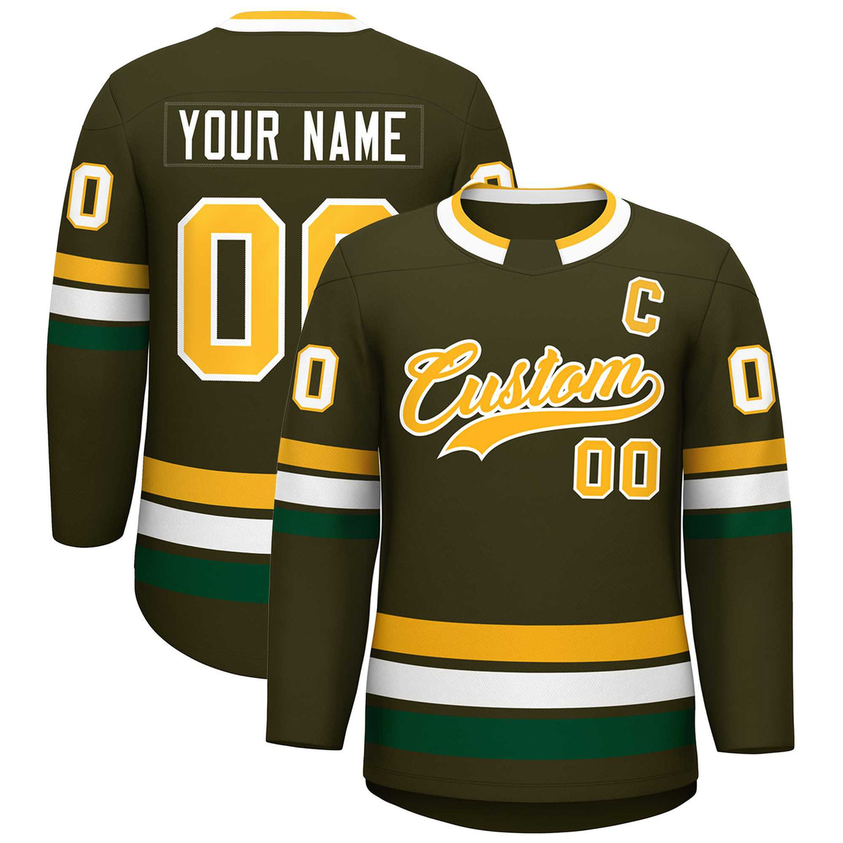 Custom Olive Gold-White Classic Style Hockey Jersey | KXKSHOP