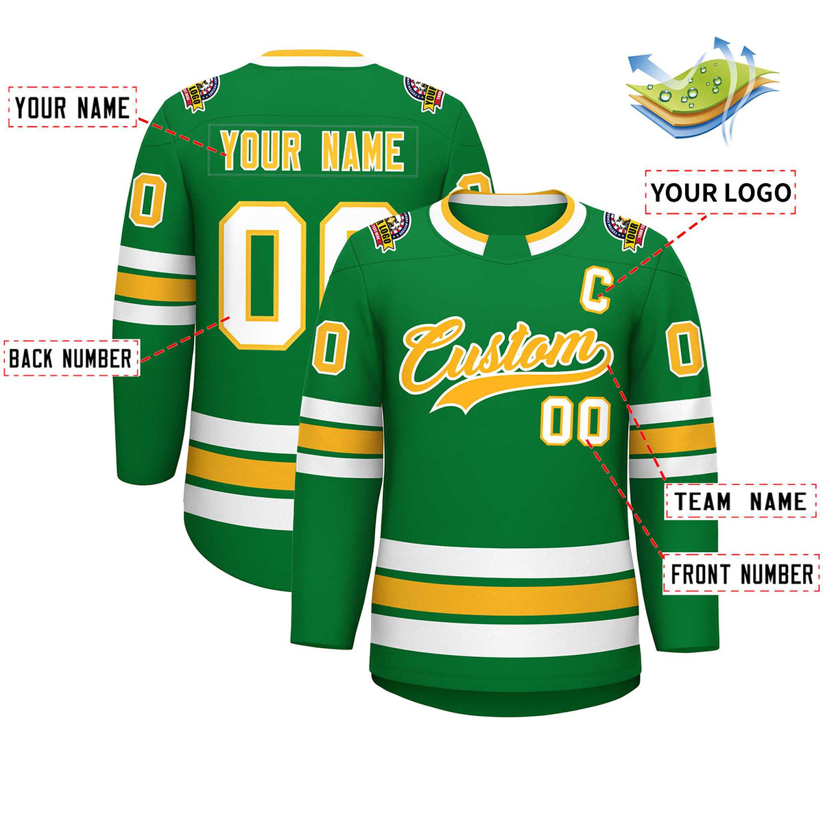 Custom Kelly Green Gold-White Classic Style Hockey Jersey | KXKSHOP