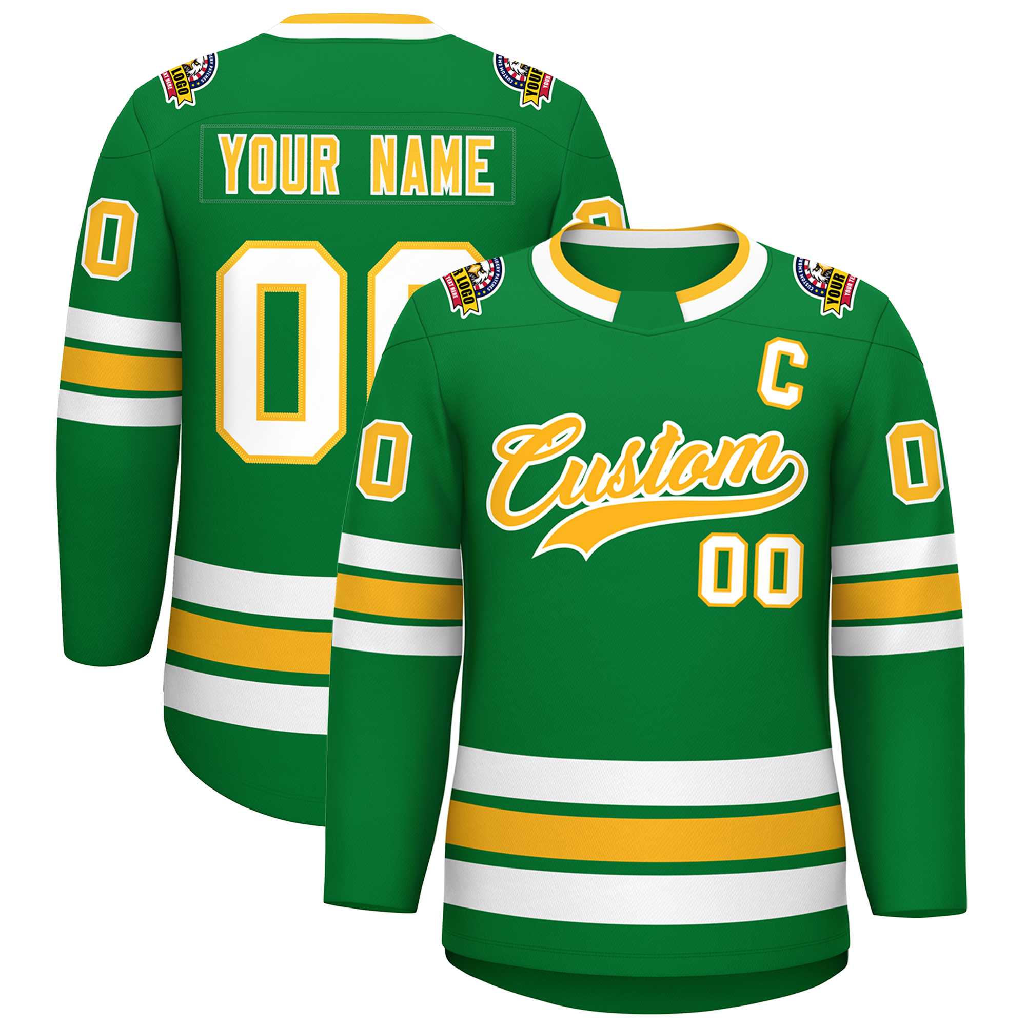 Custom Kelly Green Gold-White Classic Style Hockey Jersey | KXKSHOP