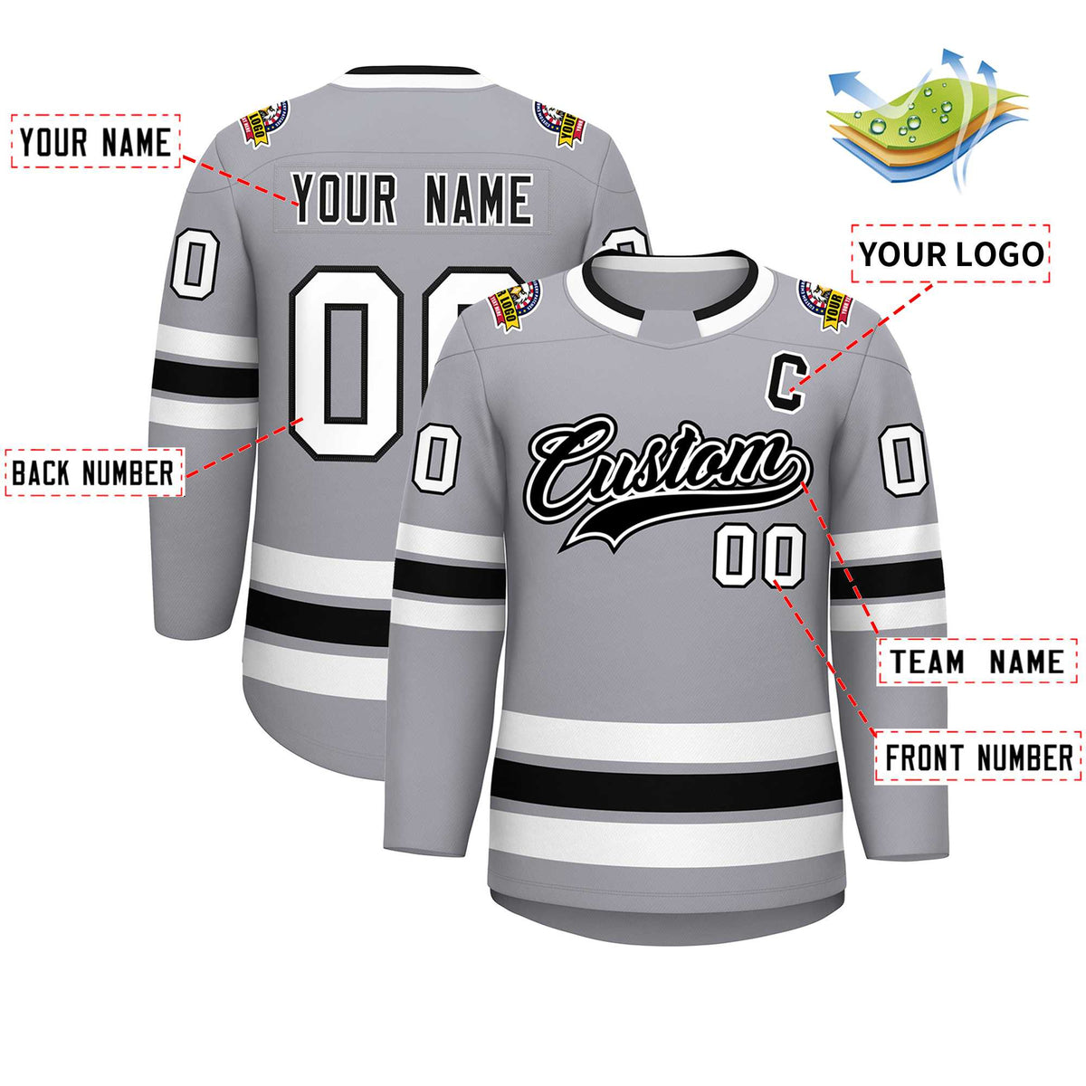Custom Gray Black White-Black Classic Style Hockey Jersey | KXKSHOP