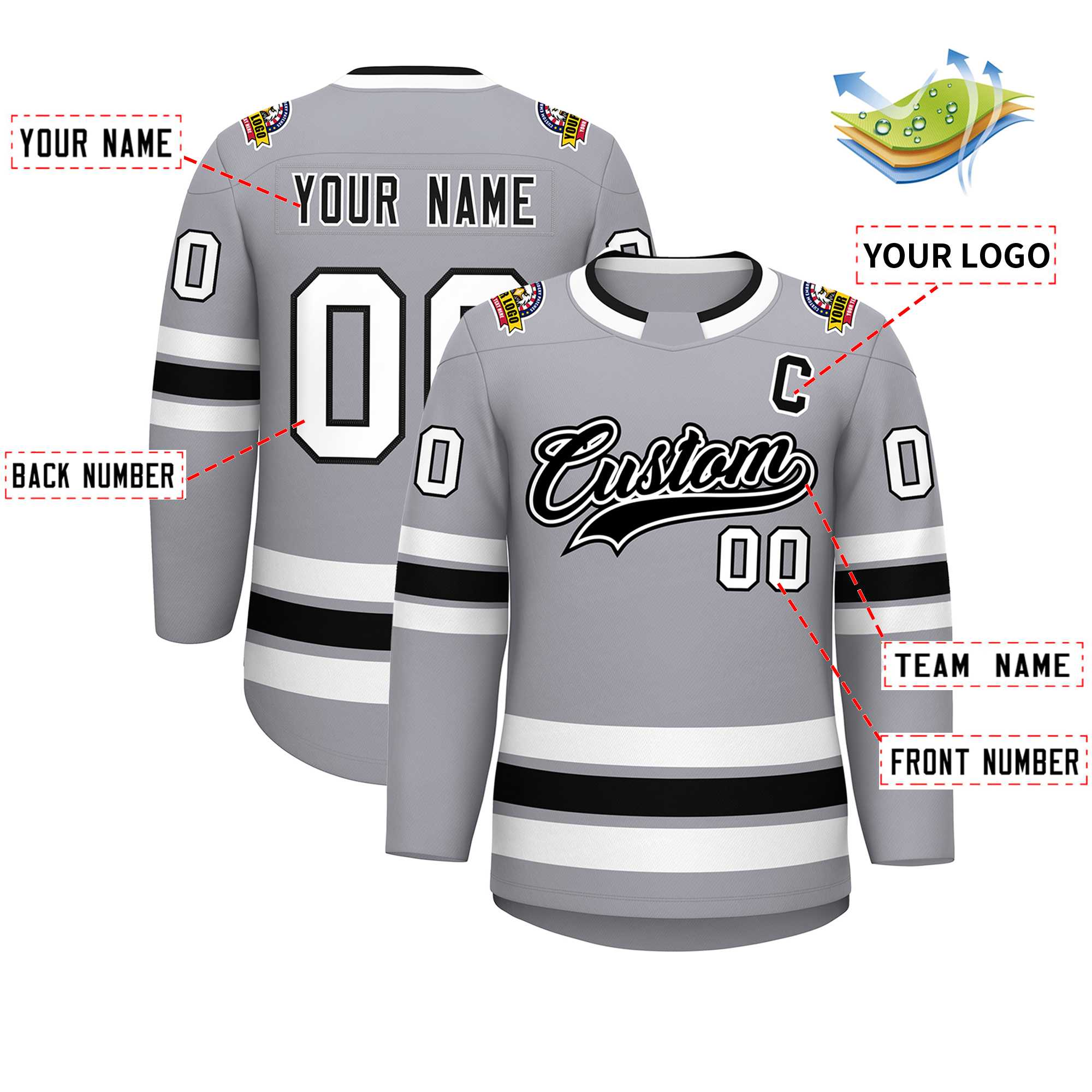 Custom Gray Black White-Black Classic Style Hockey Jersey | KXKSHOP