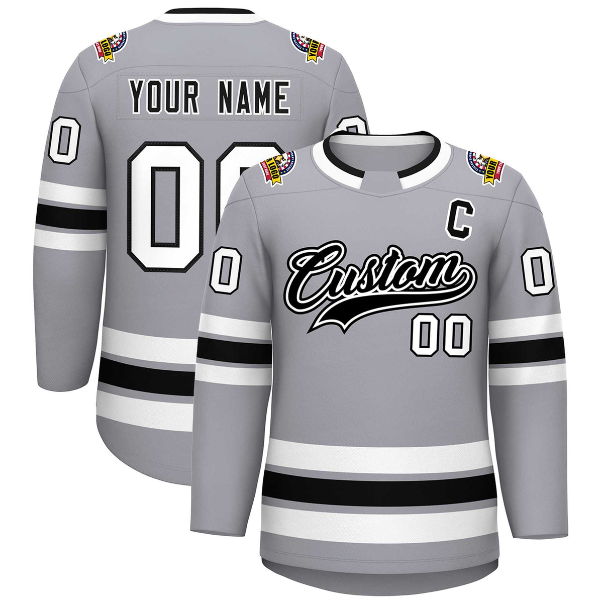 Custom Gray Black White-Black Classic Style Hockey Jersey | KXKSHOP