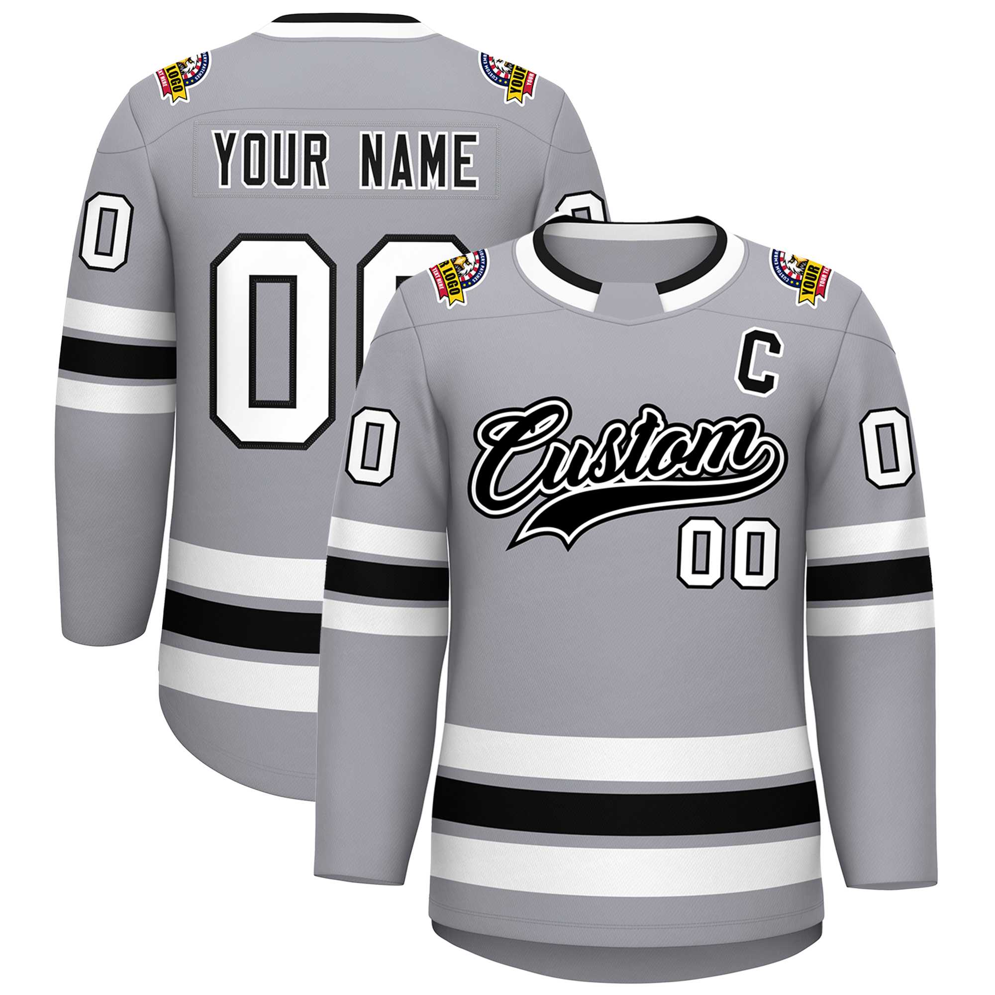 Custom Gray Black White-Black Classic Style Hockey Jersey | KXKSHOP