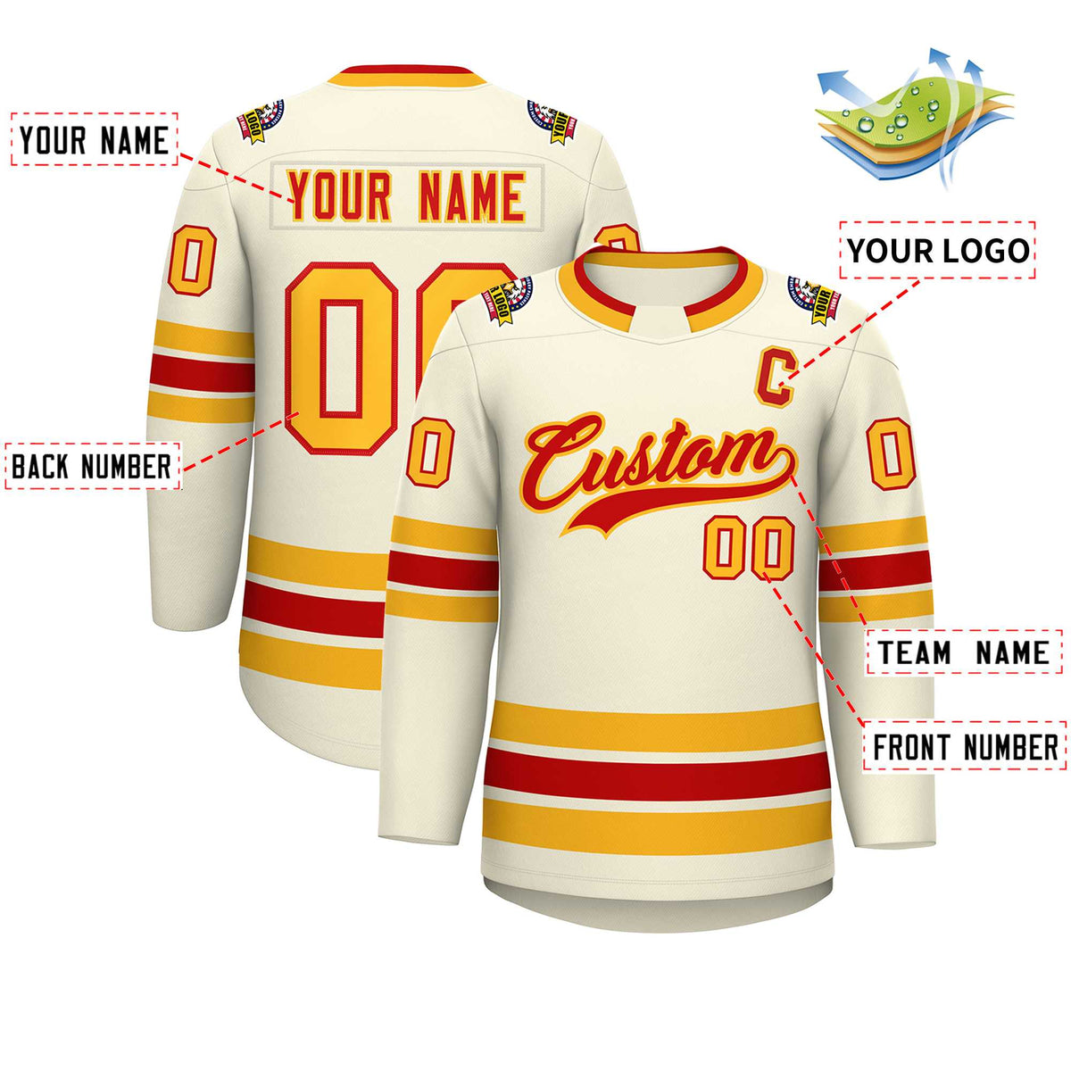 Custom Khaki Red-Gold Classic Style Hockey Jersey | KXKSHOP