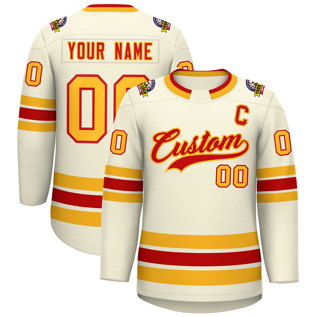 Custom Khaki Red-Gold Classic Style Hockey Jersey | KXKSHOP