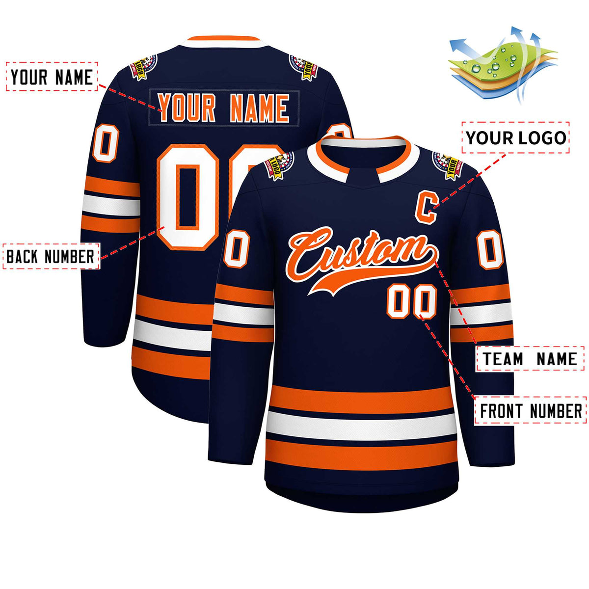 Custom Navy Orange-White Classic Style Hockey Jersey | KXKSHOP