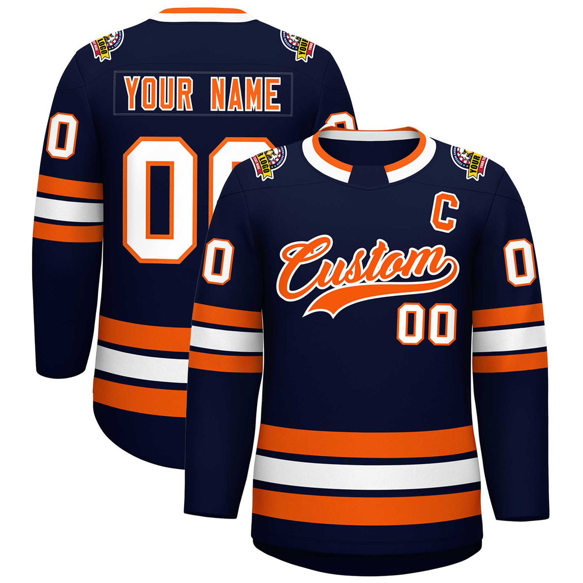 Custom Navy Orange-White Classic Style Hockey Jersey | KXKSHOP