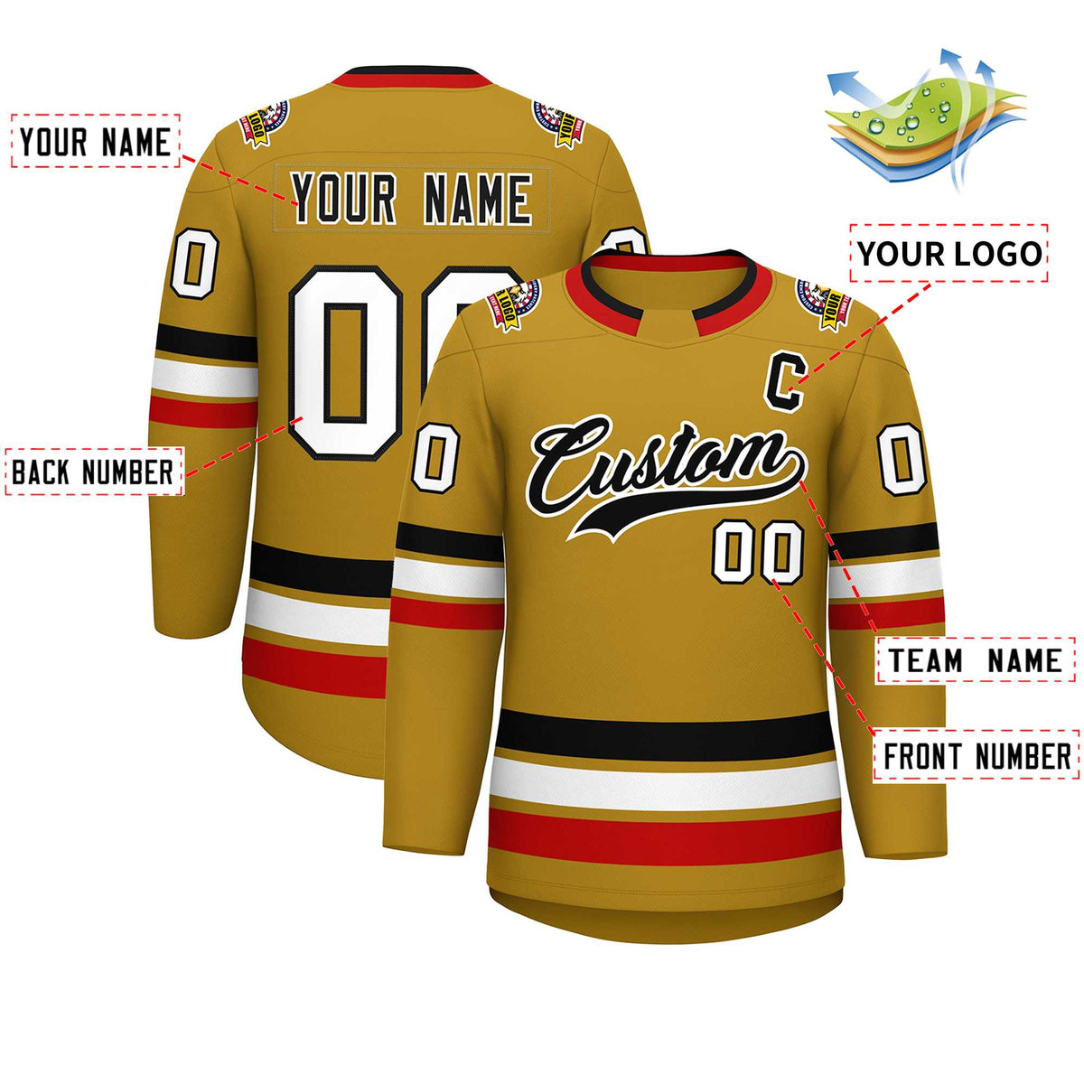Custom Old Gold Black-White Classic Style Hockey Jersey | KXKSHOP